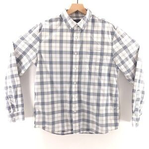 Banana Republic Mens Shirt Large White Blue Green Plaid Button Down Long Sleeve